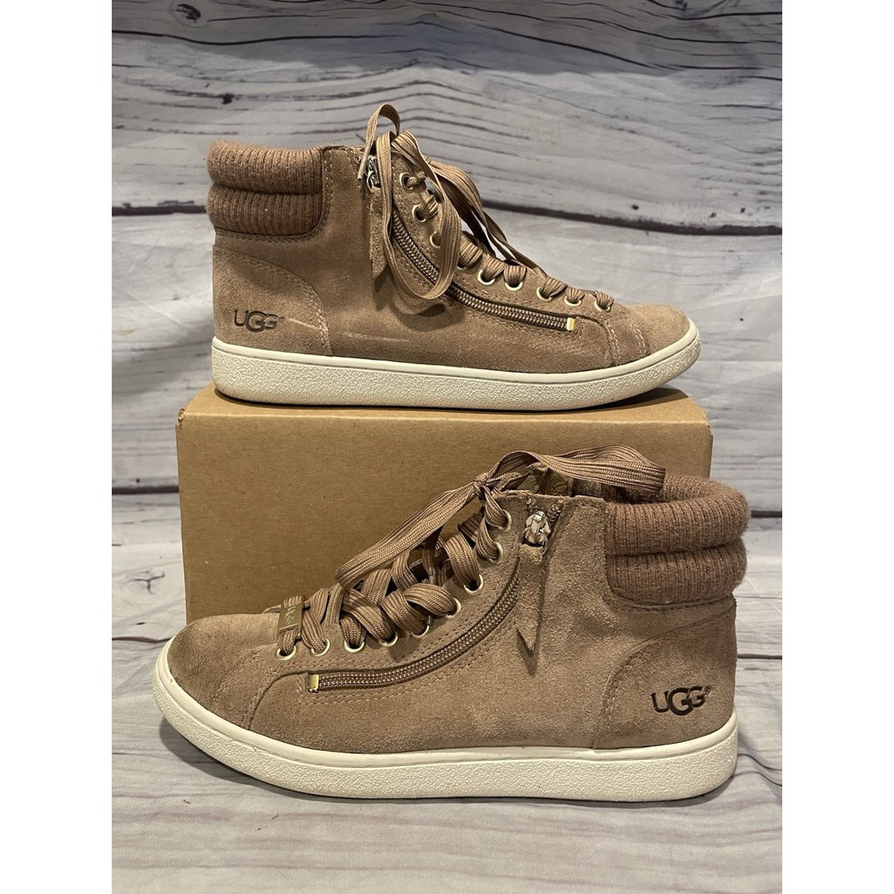 UGG Women's Olive Leather High Top Sneakers Lace Up Zipper 1094789 Women Sz 6.5